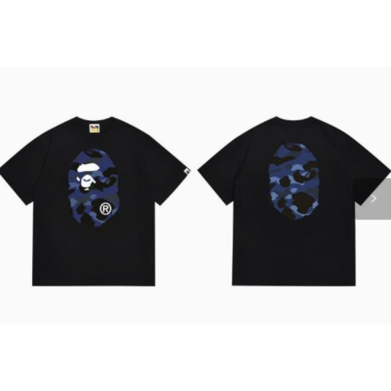 Black BAPE T-Shirt with Blue Camo Ape Head (Front & Back)